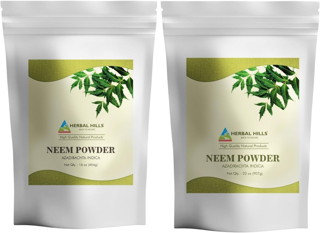 HERBAL HILLS Neem Polvere Foglie fresche Pure Neem Supplement Pack di 2 Combo