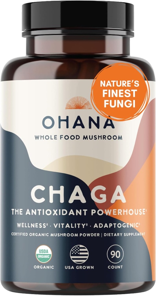 Aloha Medicinals Chaga, Antioxidant Mushroom Supplemento, Aiuta i sistemi metabolici di equilibrio e il supporto immunitario, Confezione da 1, 90 capsule Ogni