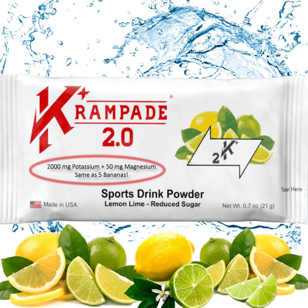Krampade Potassium Magnesium Supplement Electrolytes Powder - 50 mg Mag + 2000 mg K, >2X Più di Coconut Water | Cramp Relief | Idration Packets