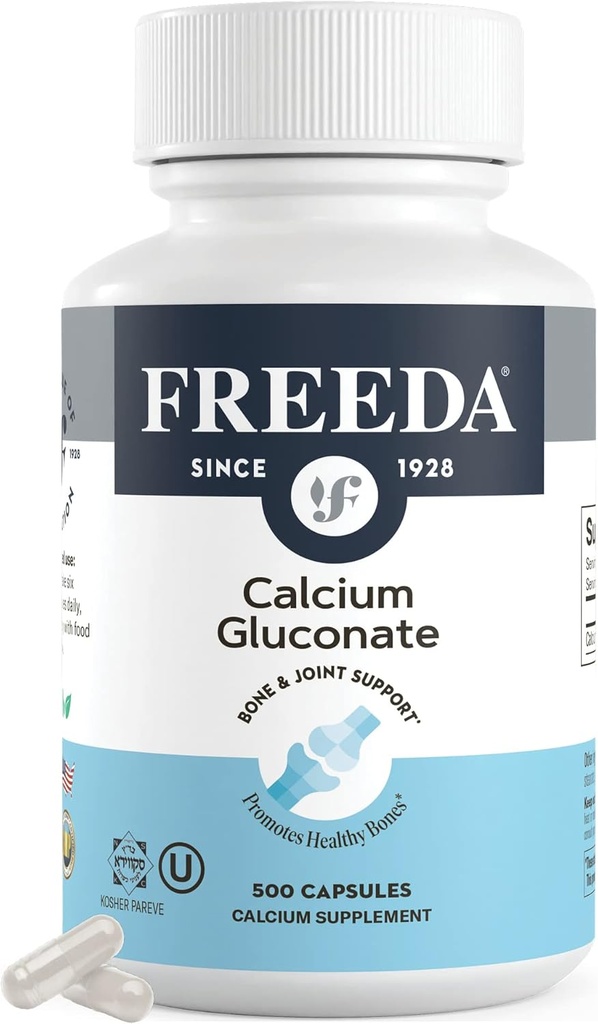 Freeda Calcium Gluconate – Kosher Vegan Calcium Supplemento – Facile da Digerire & Absorb – Supporta la forza di ossa – puro calcio senza vitamina D – (500 capsule)