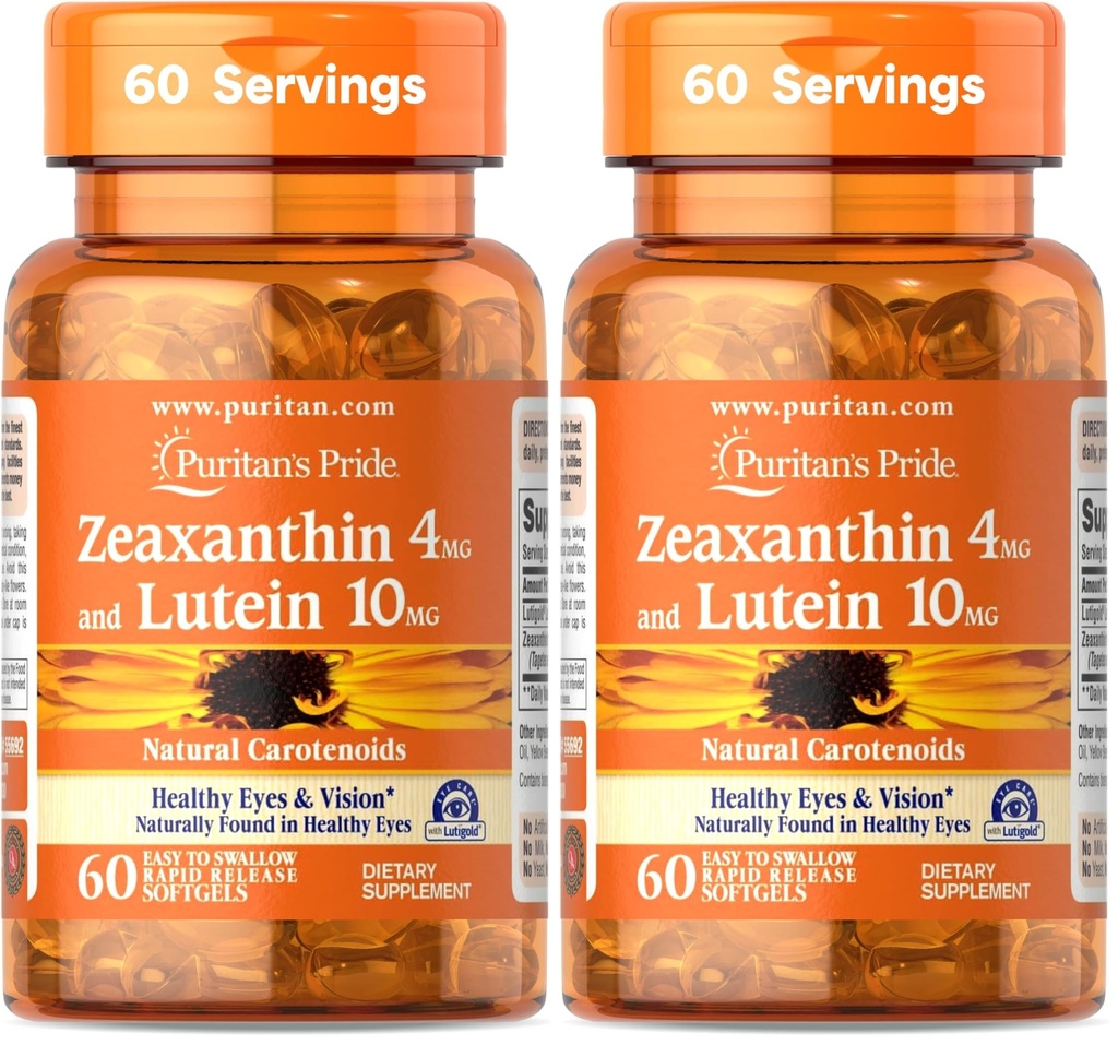 Puritan's Pride Zeaxanthin 4mg con Lutein 10mg, Supporta occhi sani e visione*, 60 ct (Pacchetto di 2)