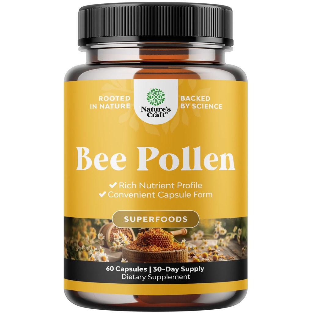 Pillole di polline d'api per la crescita del seno 60 Ct - Supplemento di polline d'api 1000mg che servono con naturale occurring B vitamine minerali e enzimi - Supplemento di sostegno al seno - Non-OGM & Gluten Free