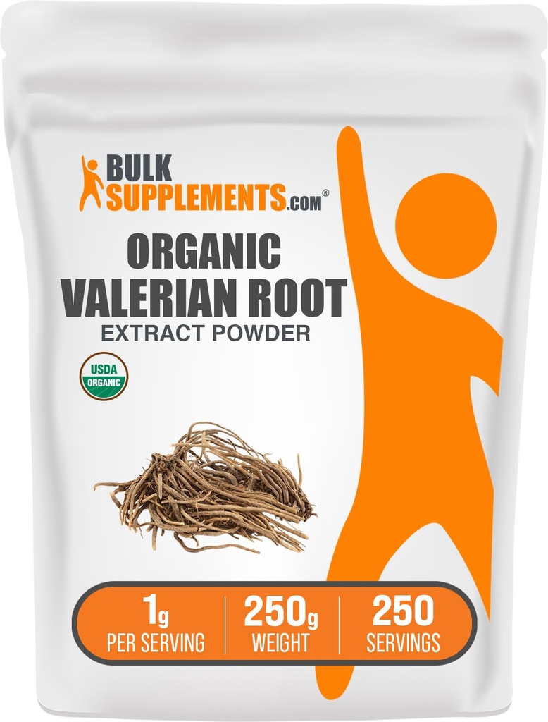 BulkSupplements.com Polvere di estratto di valeriana organico - Sorgente da radice di valeriana, Supplemento di erbe - Gluten Free, 1g per porzione, 250g (8.8 oz) (Pack of 1)
