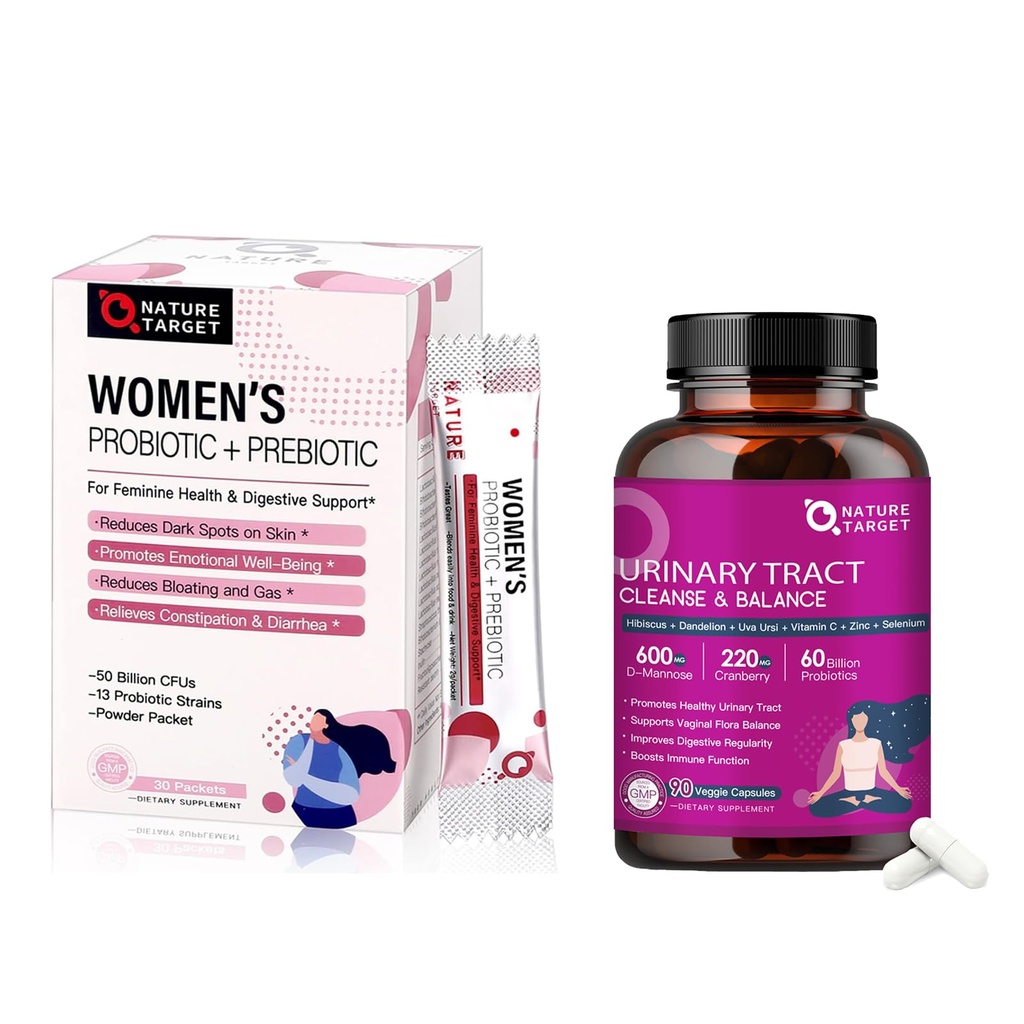 NATURE TARGET Probiotici per la salute e la salute del tratto urinario delle donne con D Mannose & Cranberry