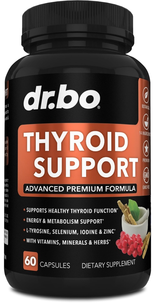 Supporto tiroide per le donne e gli uomini supplemento - Metabolismo naturale, Mood & Energy Enhancer con L-tirosina Selenium Iodine Zinc Bladderwrack Kelp & Ashwagandha Thyroid Supplement Complex Vitamin 60 pillole