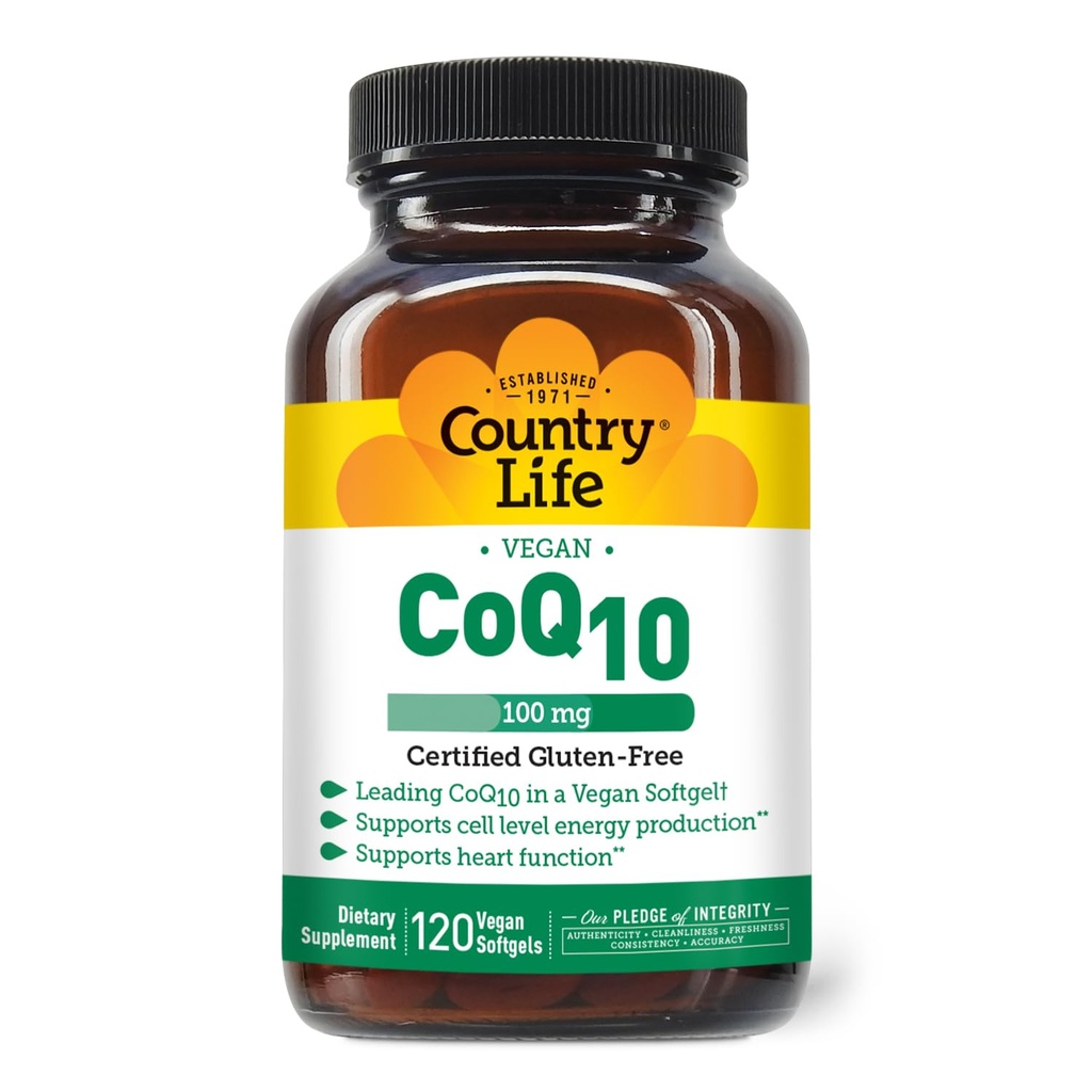 Country Life Semplicemente CoQ10, Supporta la funzione cardiaca, 100mg, 120 Softgels, Certificato Gluten Free, Certificato Vegan...