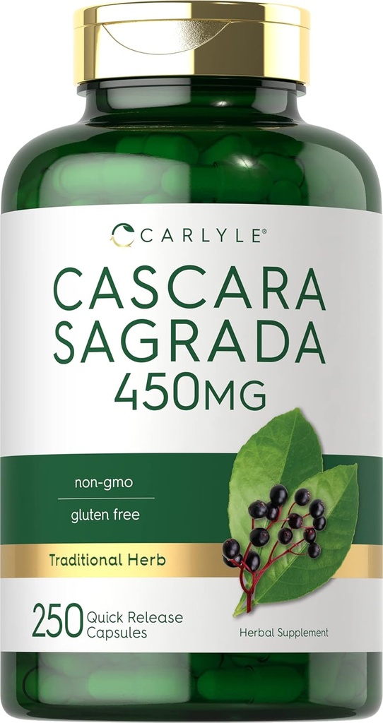 Carlyle Cascara Sagrada Capsule | 450 mg | 250 Count | Integratore di erbe | Non OGM, Gluten Free