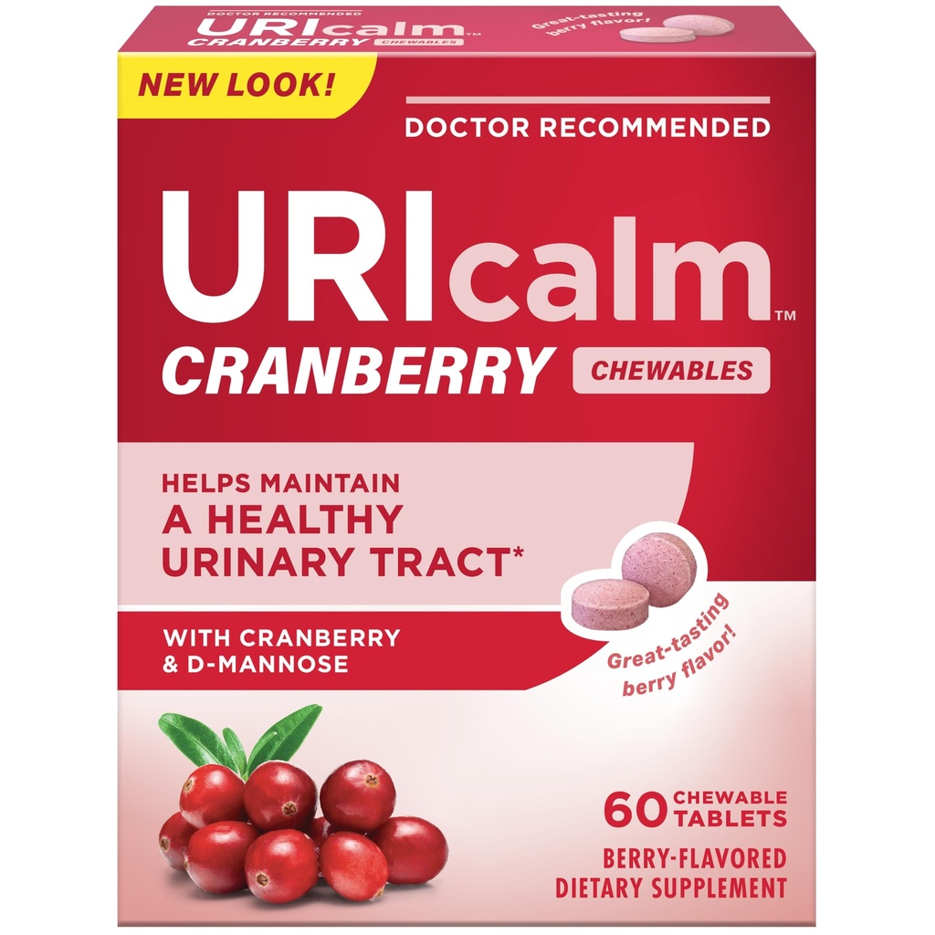 Uricalm Cranberry, Supplemento dietetico giornaliero Chewable con D-Mannose, Berry, 60 Conte