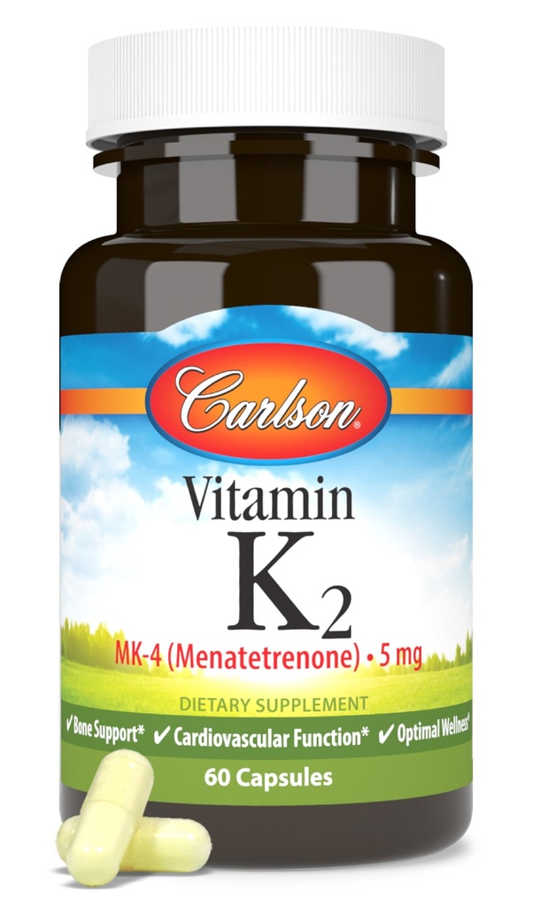 Carlson - Vitamina K2, MK-4 (Menatetrenone), Vitamina K Supplemento, Bone & Heart Health, K2 Vitamin, Soia-free, 60 capsule
