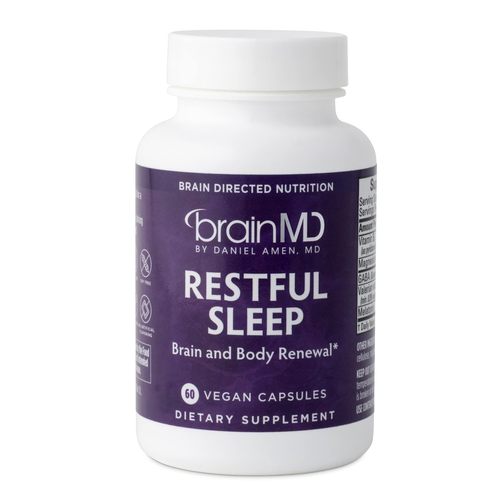 Dr. Amen brainMD sonno riposante - 60 capsule - Promuove Rilassamento e Calma, Contiene Melatonina, Valeriana, GABA & Magnesio, Non-Habit Forming - Gluten-Free - 15 Serve