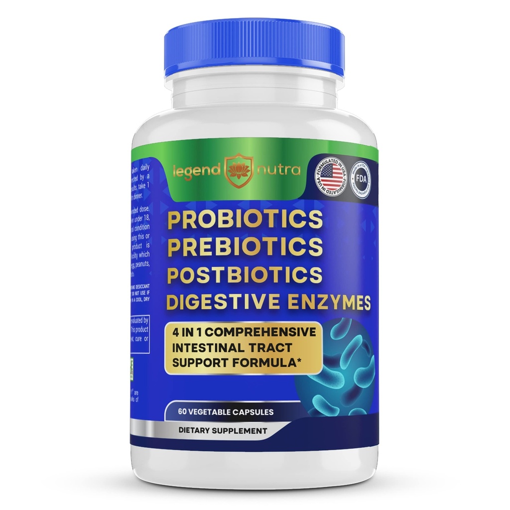 Probiotici Prebiotici Postbiotici Enzimi Digestivi 4 in 1 Formula 60 Conte (Pacchetto di 1)