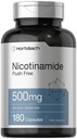 Horbäach Nicotinamide 500mg | 180 capsule | Integratore alimentare libero Flush | Non OGM e Vitamina senza glutine