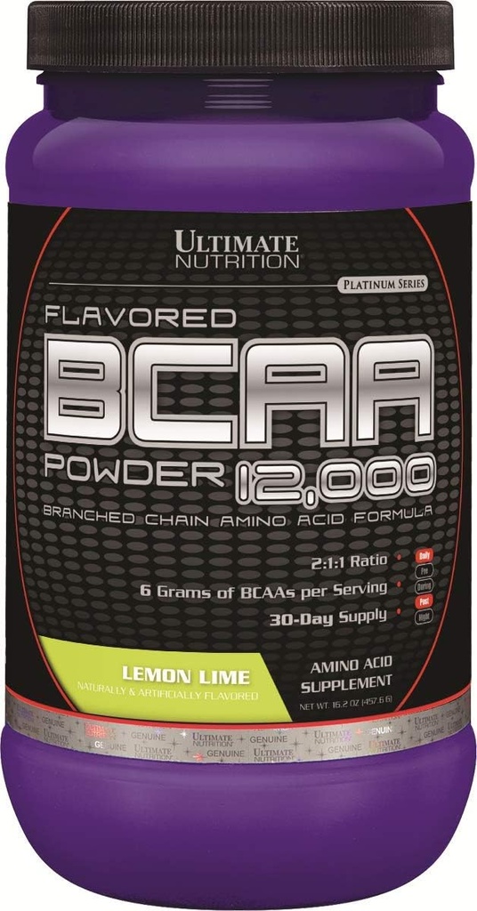 Ultimate Nutrition Flavored BCAA Polvere 12.000, Post Workout Recovery Drink, 3g Leucine 1.5g Valine 1.5g Isoleucina, Branch Chain Aminoacidi Supplementi per il recupero del muscolo, 60 Serve, Lime di limone