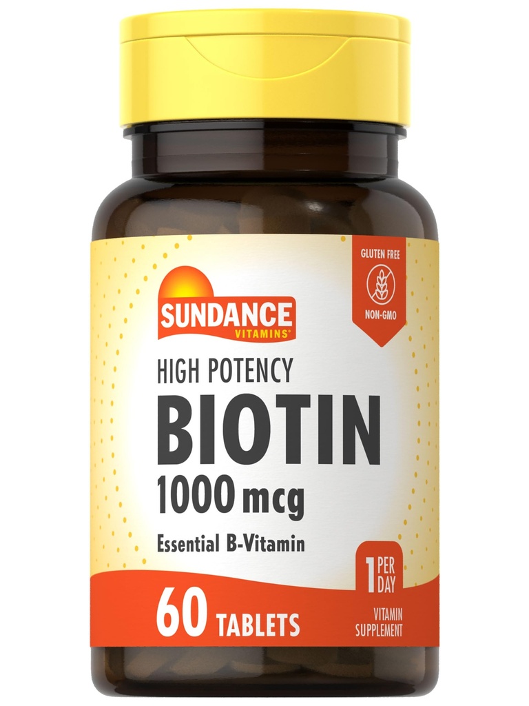 Sundance High Potency Biotin 1.000 mcg Supplemento | Compresse di vitamina B essenziali | Vegetariano, Non OGM & Gluten Free