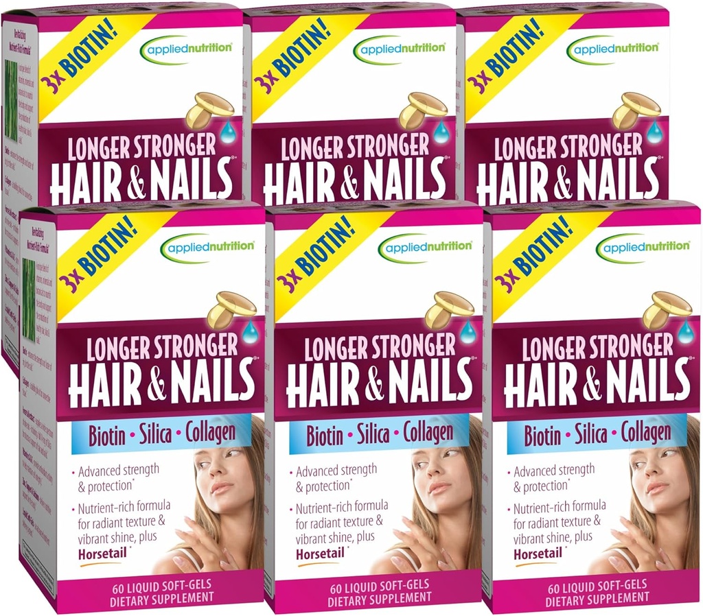 Capelli e chiodi più forti applicati - 60 Morbide-Gels liquide, Confezione da 6 - Biotina, Silica & Collagen - 180 Serve