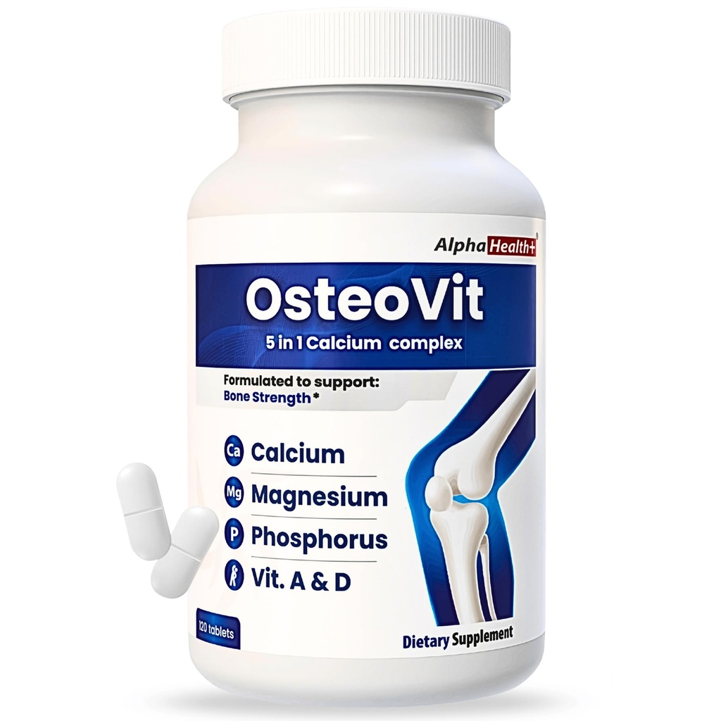 OsteoVit 5-in-1 Calcium 120 schede Multivitamina: Calcio, Magnesio, Phosphorus, Vitamina D3 & A - Bone Forza & Flessibilità*, Non-GMO Gluten Free | Calcium Supplement per le donne e gli uomini con vitamina D