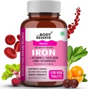 Iron Plus for Women (Plant Based, Chelated Iron, Folic Acid, VIT C, B12, B9, Spinach, Estratto di barbabietola) - Alto assorbimento, Supporta la costruzione del sangue, Energia e immunità, 100% RDA, 120 Tablet