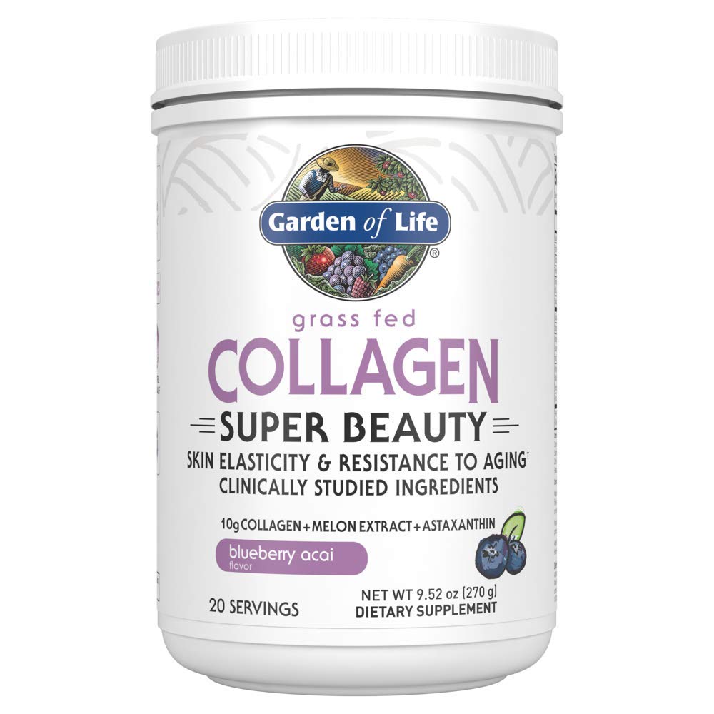 Garden of Life Grass Fed Collagen Powder, Blueberry Acai, Hydrolyzed Collagen Peptides Powder Supplement Drink Mix, 20 Servings