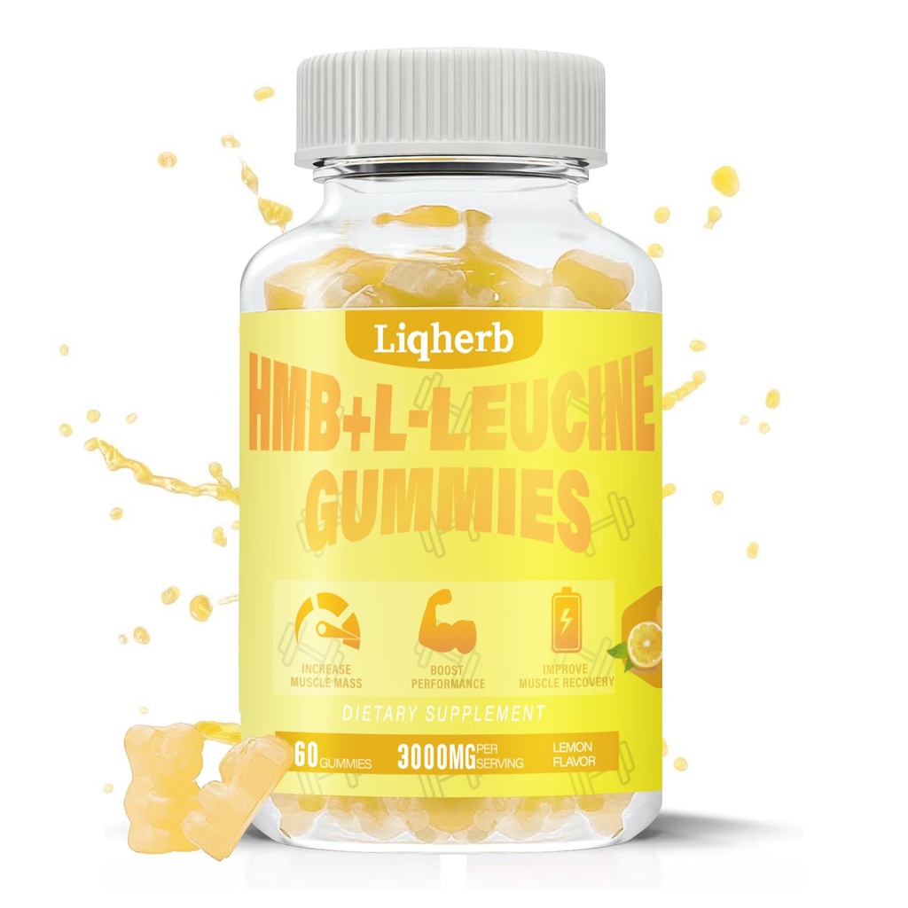 HMB e Leucine Gummies, con 3000mg HMB e L-Leucina supplemento per il recupero del muscolo, massa muscolare & migliorare la resistenza, per gli uomini e le donne, non OGM, Vegan, Gluten Free, Limone Flavor, 120 Gummies