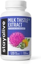 Integratore di cardo del latte STAY ALIVE con estratto di radice di dadelion e carciofo, 80% Silymarin Complex, 120 pillole, polvere di estratto di foglie di carciofo puro al 100%, capsule di erbe senza glutine e non OGM