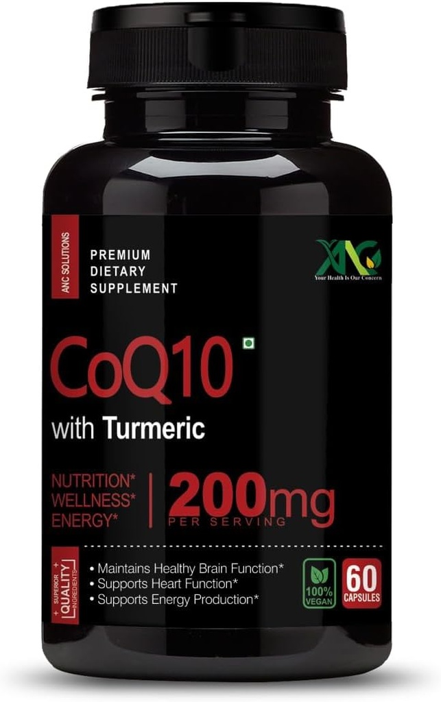Generico Viva High Absorption CoQ10 con Turmeric - Integratori nutrizionali antiossidanti, Funzione di salute del cuore e del cervello sano -Ubiquinol per la salute mitocondriale - 200mg 60 capsule
