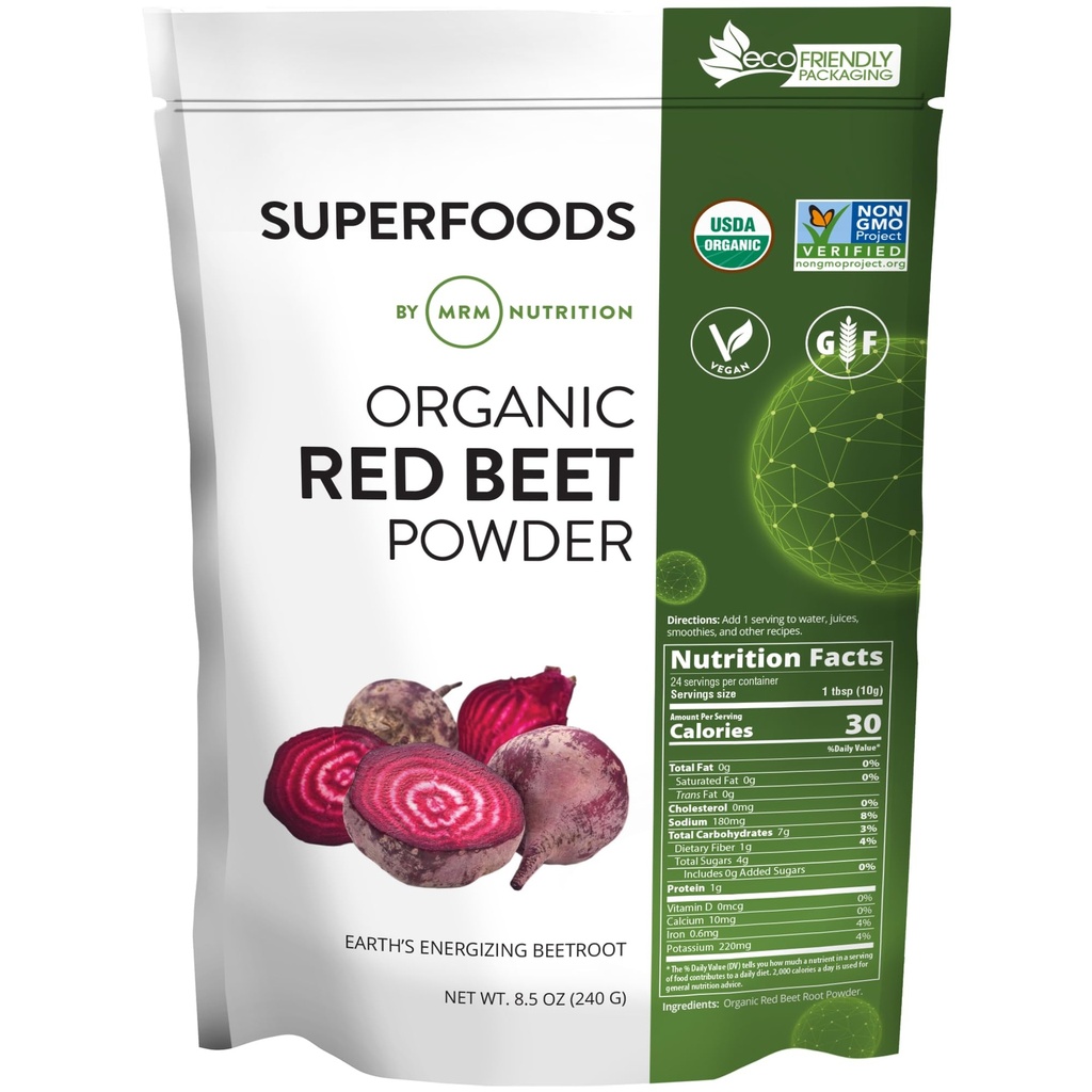 MRM Nutrition Organic Red Beet Powder | Superfoods | Energy | Cardiovascular Health | Nutrient Dense | Gluten-Free + Vegan | 24 Serve