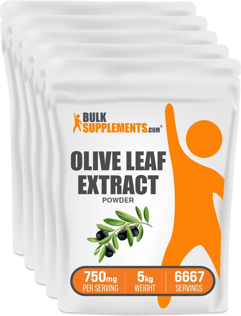 BulkSupplements.com Polvere di Estratto di Foglia di Oliva - Supplemento di erbe, Sorgente Antiossidante, Polvere di Foglia di Oliva - Gluten Free, 750mg per Serving, 1kg (2.2 lbs) (Pacchetto di 5)