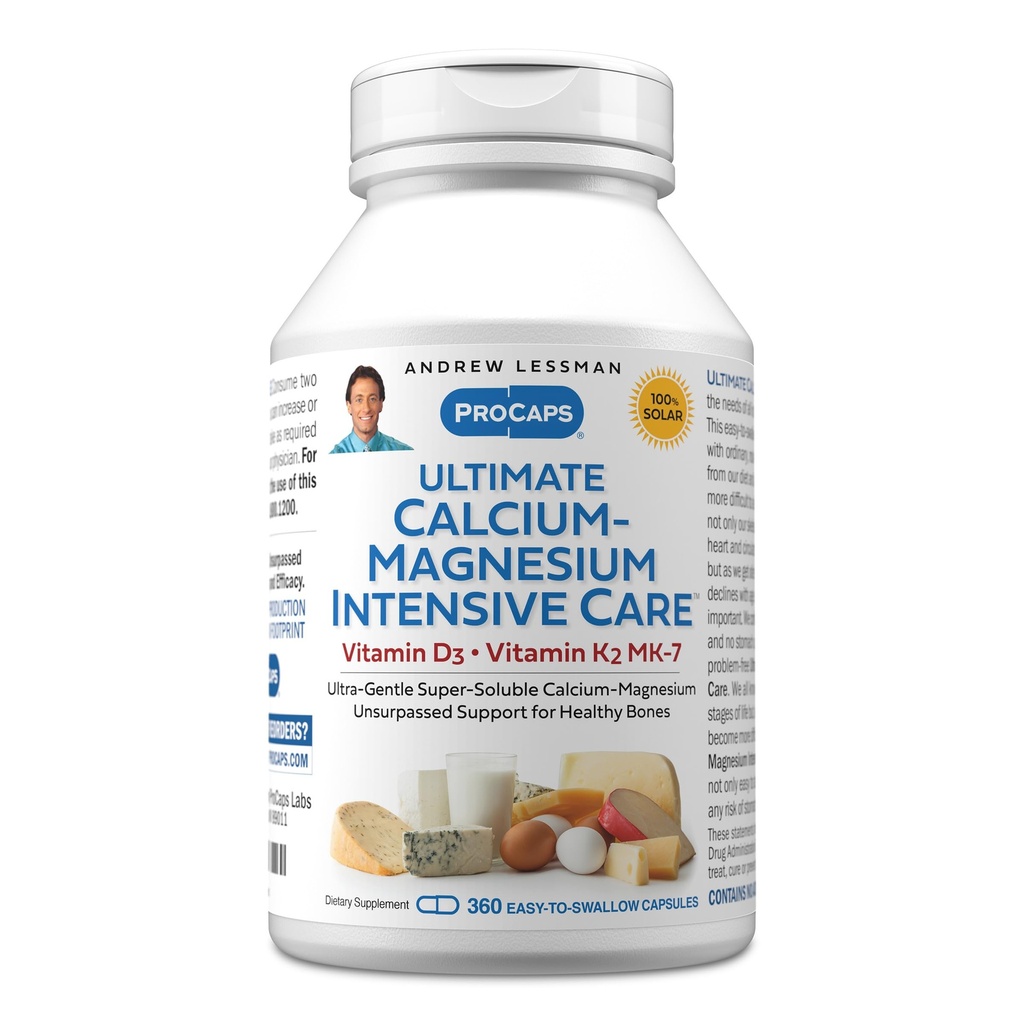 ANDREW LESSMAN Ultimate Calcium-Magnesium Intensive Care with Vitamin D3 & K2 MK7-120 mcg - 360 capsule – Bone e Scheleton Health Essentials. Gentle, facile da ingoiare, super solubile. Nessun Additivo