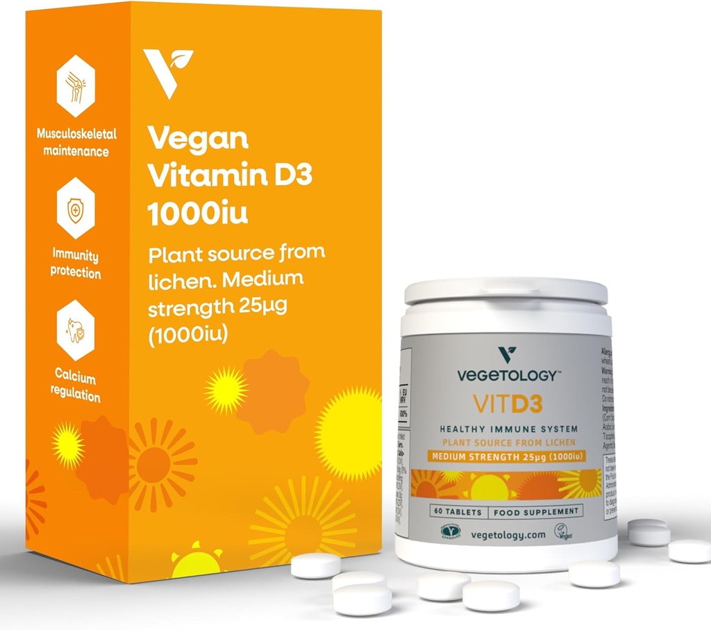 Compresse di vitamina D3 masticabili – Alta resistenza 62,5μg 2.500IU Vitamina D3 Cholecalciferol – Vegan Gluten Free VIT D3 Integratori di vitamina (60Ct)