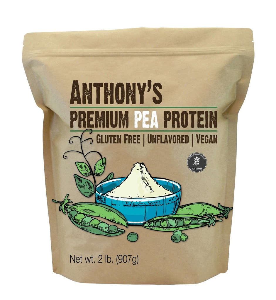 Anthony's Premium Pea Protein, 2 lb, a base di piante, senza glutine, senza aroma, vegano, Keto Friendly, fatto da piselli