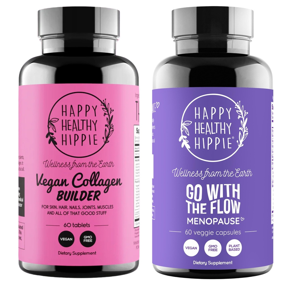 Happy Healthy Hippie Vai con il supporto Menopause Flow & Vegan Collagen Builder Pills Collagen