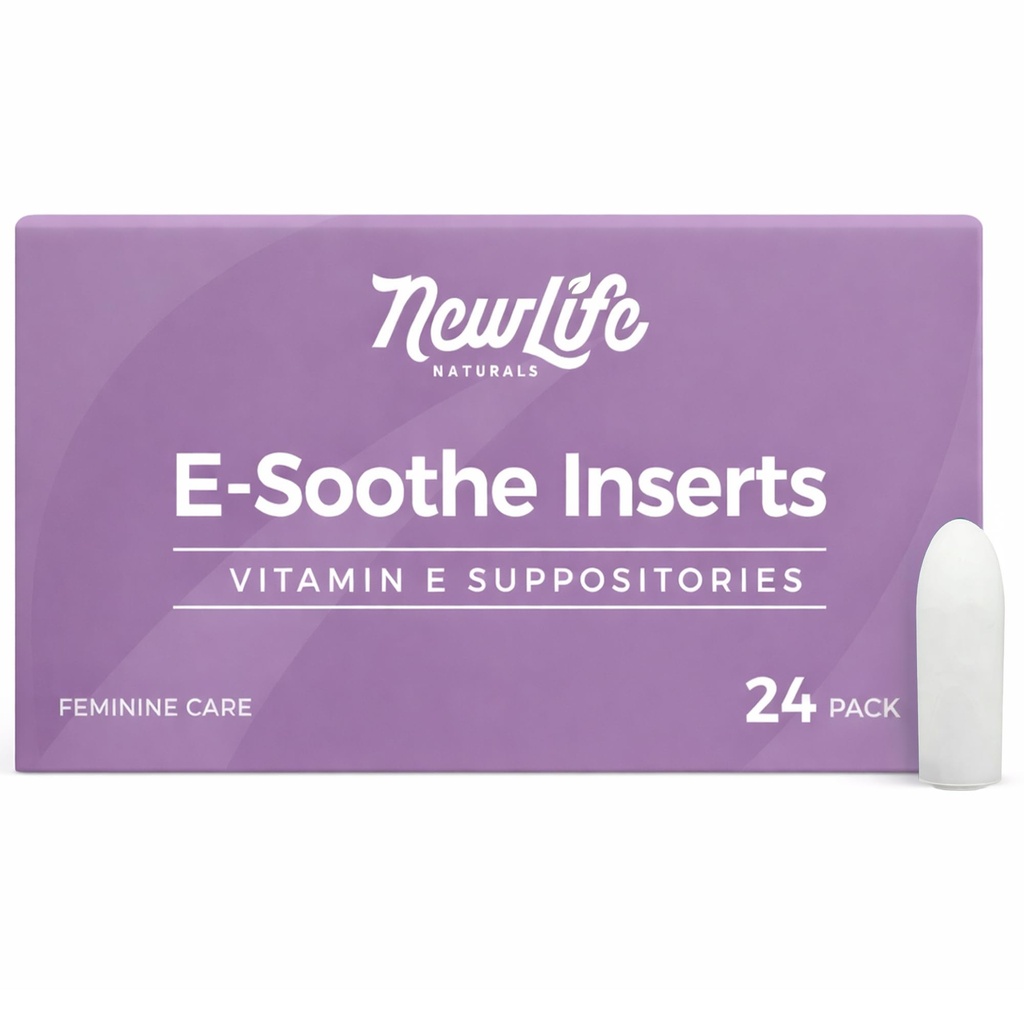 NewLife Naturals Vitamin E Suppositories 38IU - Vaginal Dryness Irritation Menopause Atrophy Relief - All Natural Estrogen Free Feminine Care - 24 Inserti