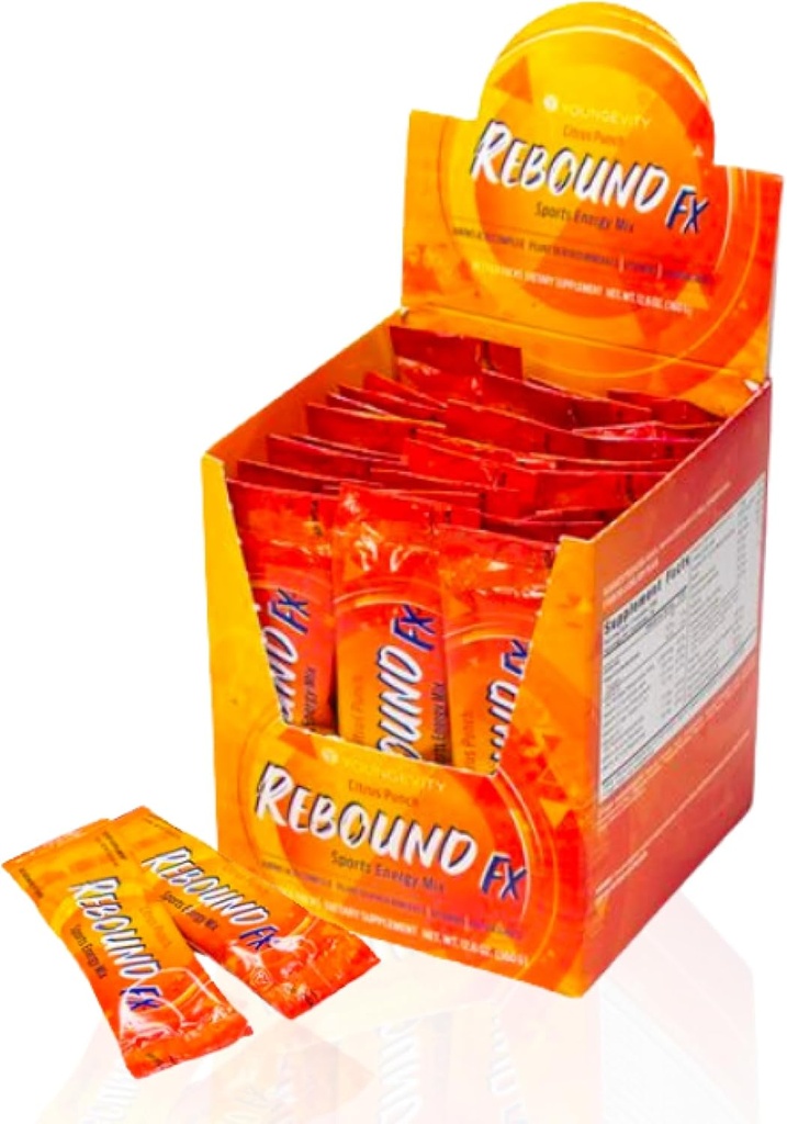 Youngevity Rebound FXTM Citrus Punch On-The-Go Stick Packs – 30 Count Box – Bevanda di energia sportiva con vitamine, aminoacidi ed elettroliti – Caffeina naturale – Supporta l'idratazione e il recupero