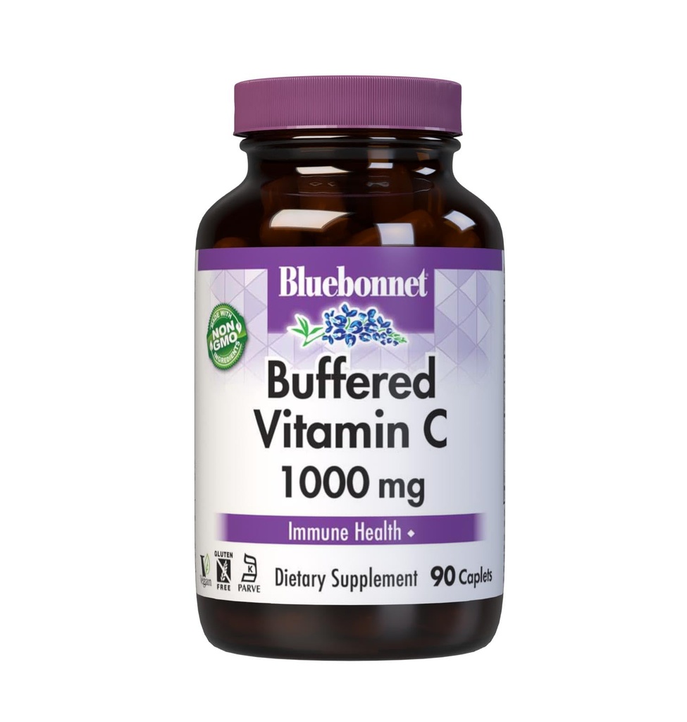 BlueBonnet Nutrition Buffered Vitamin C1000 mg Capsule vegetali Buffered Calcium Ascorbate per la salute immunitaria Soy Free Gluten Free NonGMO Kosher Dairy Free Vegan Capsule vegetali, Citrus, 90 Conte