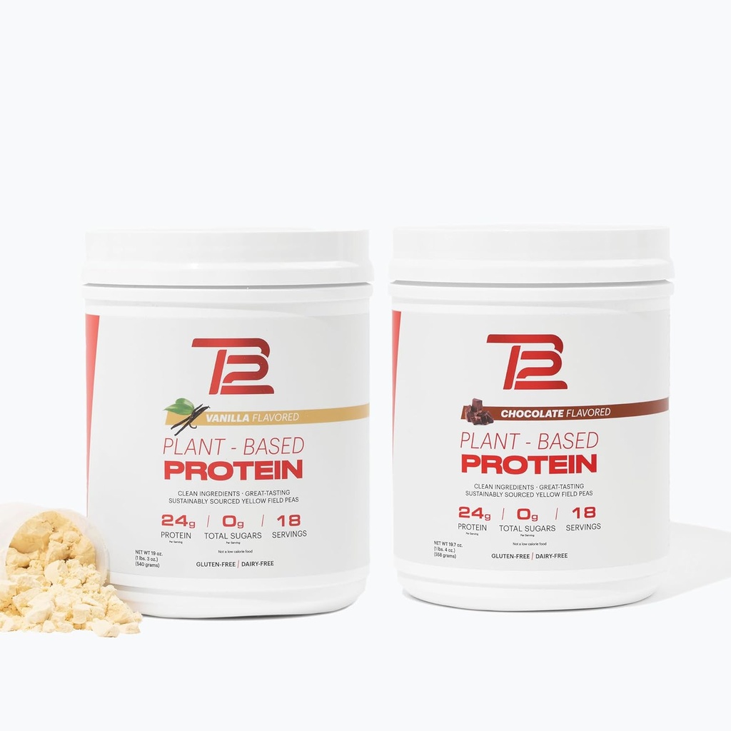 TB12 polvere proteica a base vegetale - Vanilla & Chocolate Multi-Pack, 24g Sustainable Sourceed Pea Protein, Vegan, 1g Net Carb, Non OGM, Dairy-Free, Sugar-Free (60 Servings)