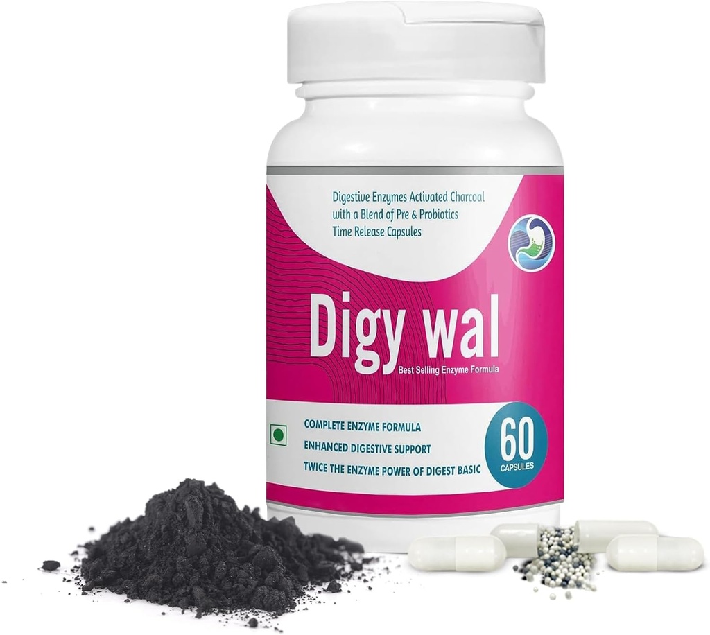 Capsule enzimi digestivi (60 conte) - Enzimi digestivi di Charcoal attivati con Probiotici e Prebiotici - Integratore di Immunità per la salute digestiva - Capsule Probiotici per una migliore energia & Mood