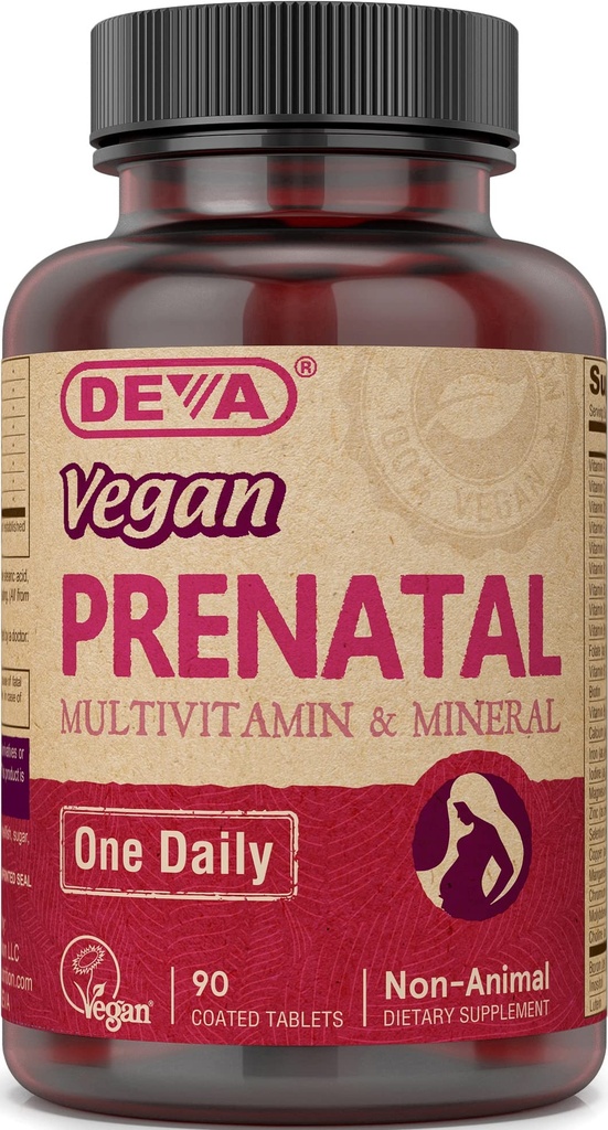 DEVA Vegan Multivitamina Prenatale e Supplemento Minerale - Una volta per giorno Formula - Vitamine A, C, D, E, K, B Complex, con Folate & Chelated Iron - 90 compresse rivestite, 1-Pack
