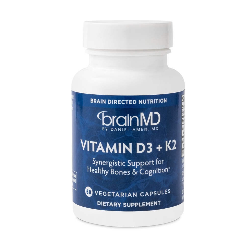 BRAINMD Vitamin D3 + K2-60 Capsule - Supporto sinergico per le ossa sane e la cognizione - Gluten Free - 60 Serve