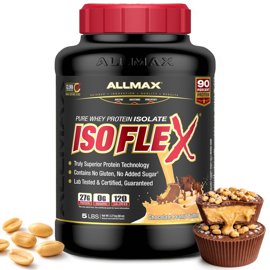 ALLMAX Nutrition - ISOFLEX Polvere di proteine del siero, isolato di proteine del siero, 27g Protein, burro di arachidi al cioccolato, 5 Pound