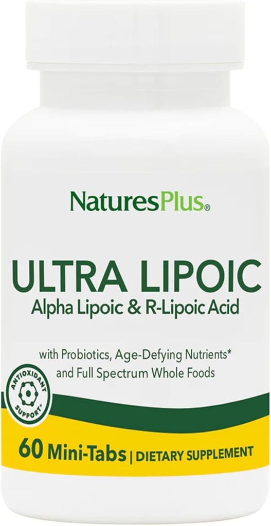 Natures Plus Ultra Lipoic - 60 Bi-Layered Mini-Tabs - Supporta difese radicali libere con Probiotici, Nutrienti e Concentrati Alimentari Interi - Gluten Free - 30 Serve