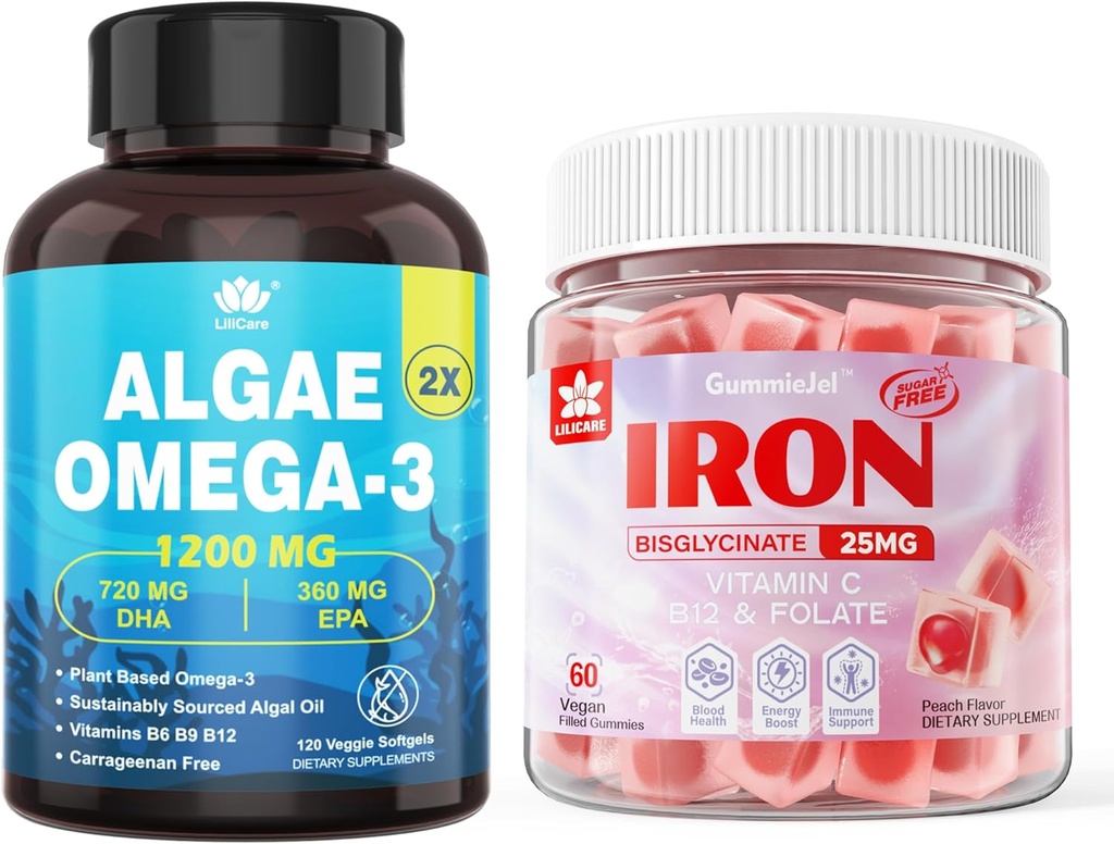 Vegan Iron Gummies & Algae Omega 3 1200mg supplemento