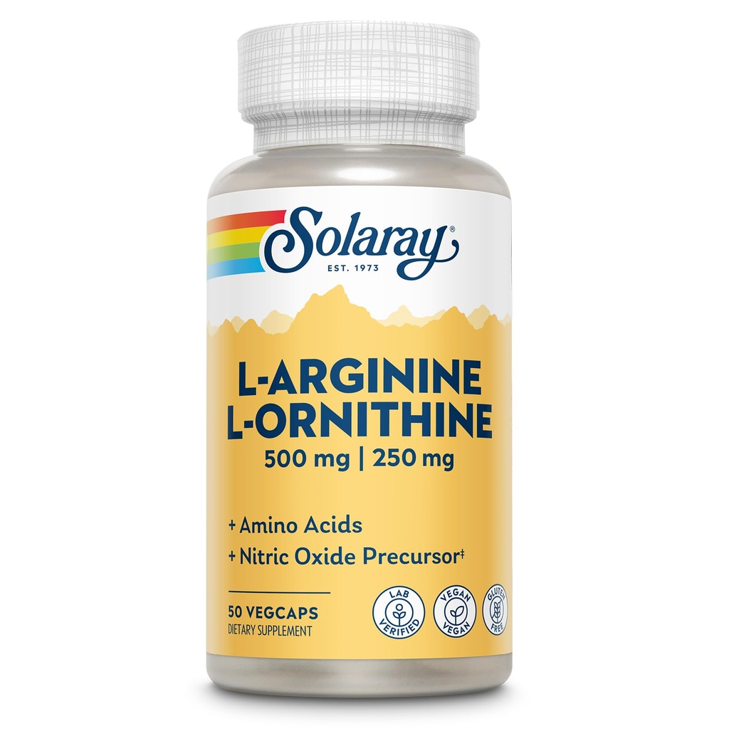 Solaray Free Form L-Arginina e Ornitina Capsule, 50 Conte