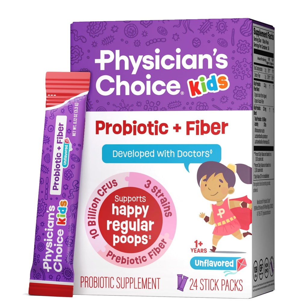 Scelta del medico per bambini Probiotici + Prebiotici Fiber Packets (Ages 1+) - Supporta regolarità, costipazione occasionale e un sistema digestivo sano - Nessun allergeni o conservativi - Non aromatizzato - 24 Pack
