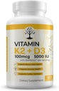 Vitamina D3 K2 Supplemento, 5000 IU - Supporta benessere immunitario e cardiac, alta potenza, senza glutine, 60 capsule