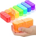 Famiglia Pack settimanale (7 giorni) Organizzatore di Pillole da viaggio, 2/3/4 volte al giorno, Design di Apertura a doppia sede, Scatola Portatile di Pillole per lo Storing Medication/Vitamins/Fish Oils (7 Rainbow Variable Grids)