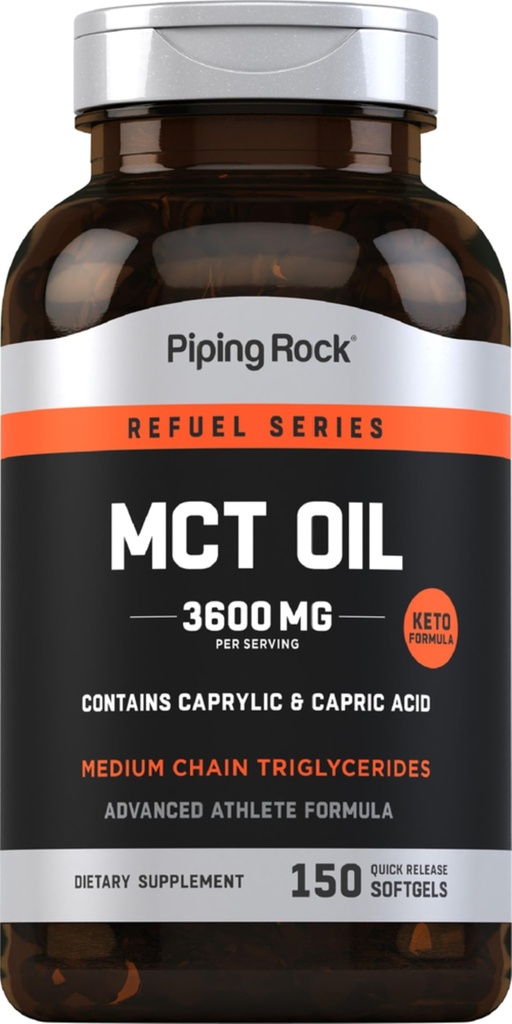 Piping Rock MCT olio softgel capsule | 3600mg | 150 pillole | Keto-Approved | Non-GMO, Gluten supplemento gratuito