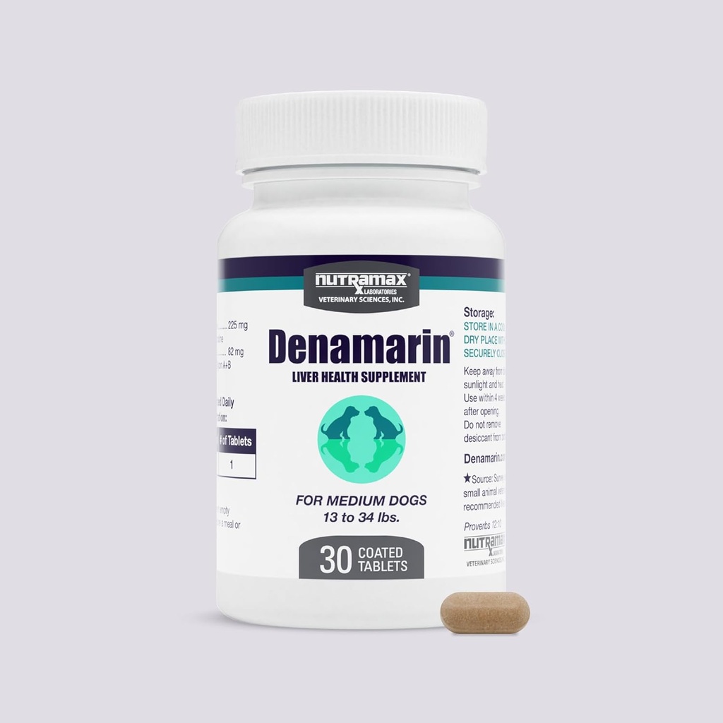 Nutramax Laboratories Denamarin Liver Health Supplemento per cani medi - Con S-Adenosylmethionine (SAMe) e Silybin, 30 compresse