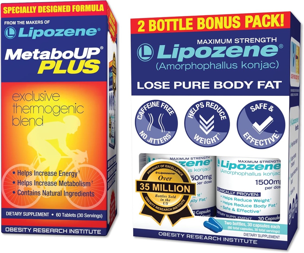 Lipozene perdita di peso pillole Double Pack e MetaboUp Plus Thermogenic Supplement - Appetite Suppressant