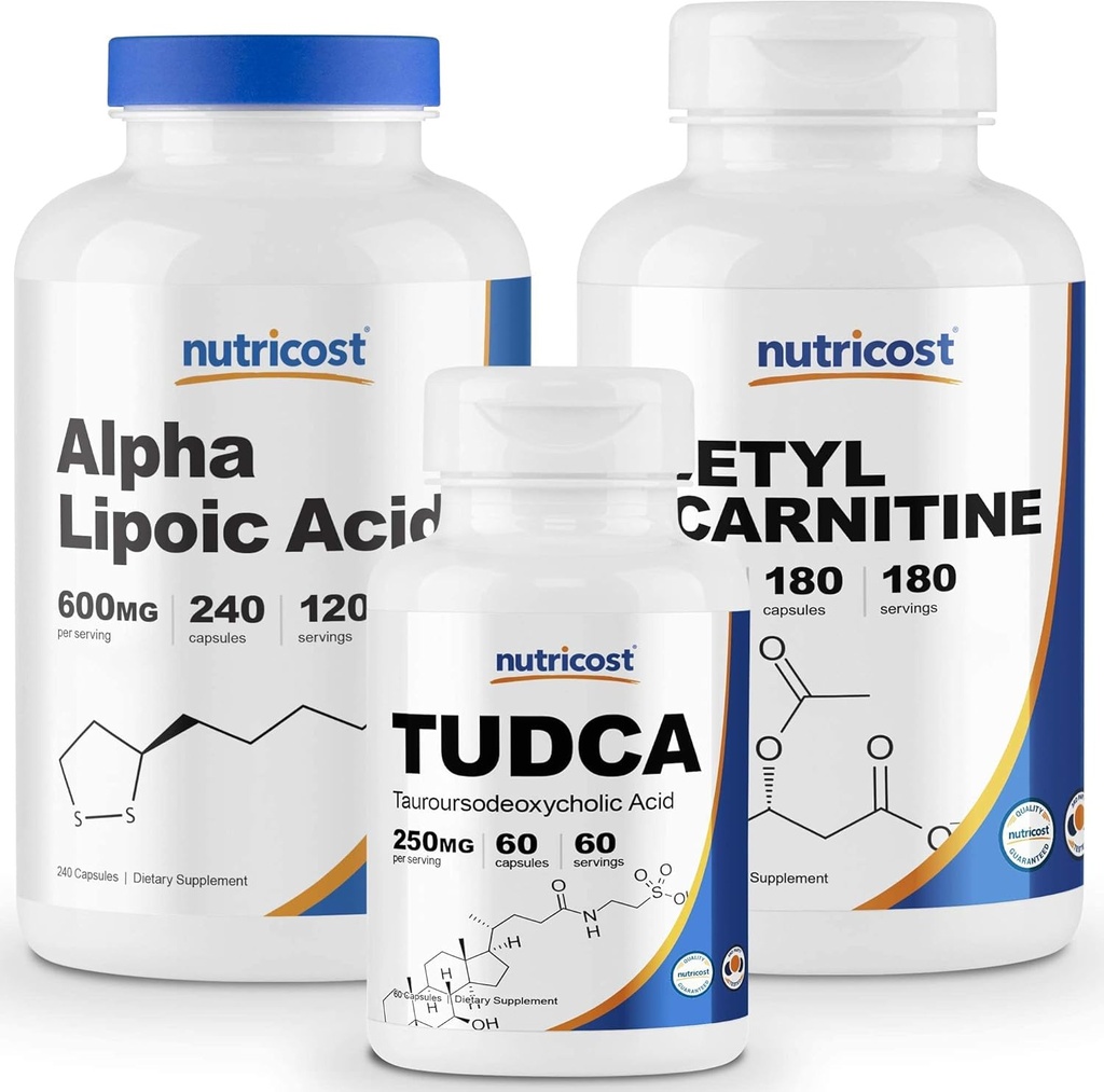 Acido lipoico alfa di Nutricost 600mg, 240 Caps & Tudca 250mg, 60 Caps & Acetyl L-carnitina 500mg, 180 Caps