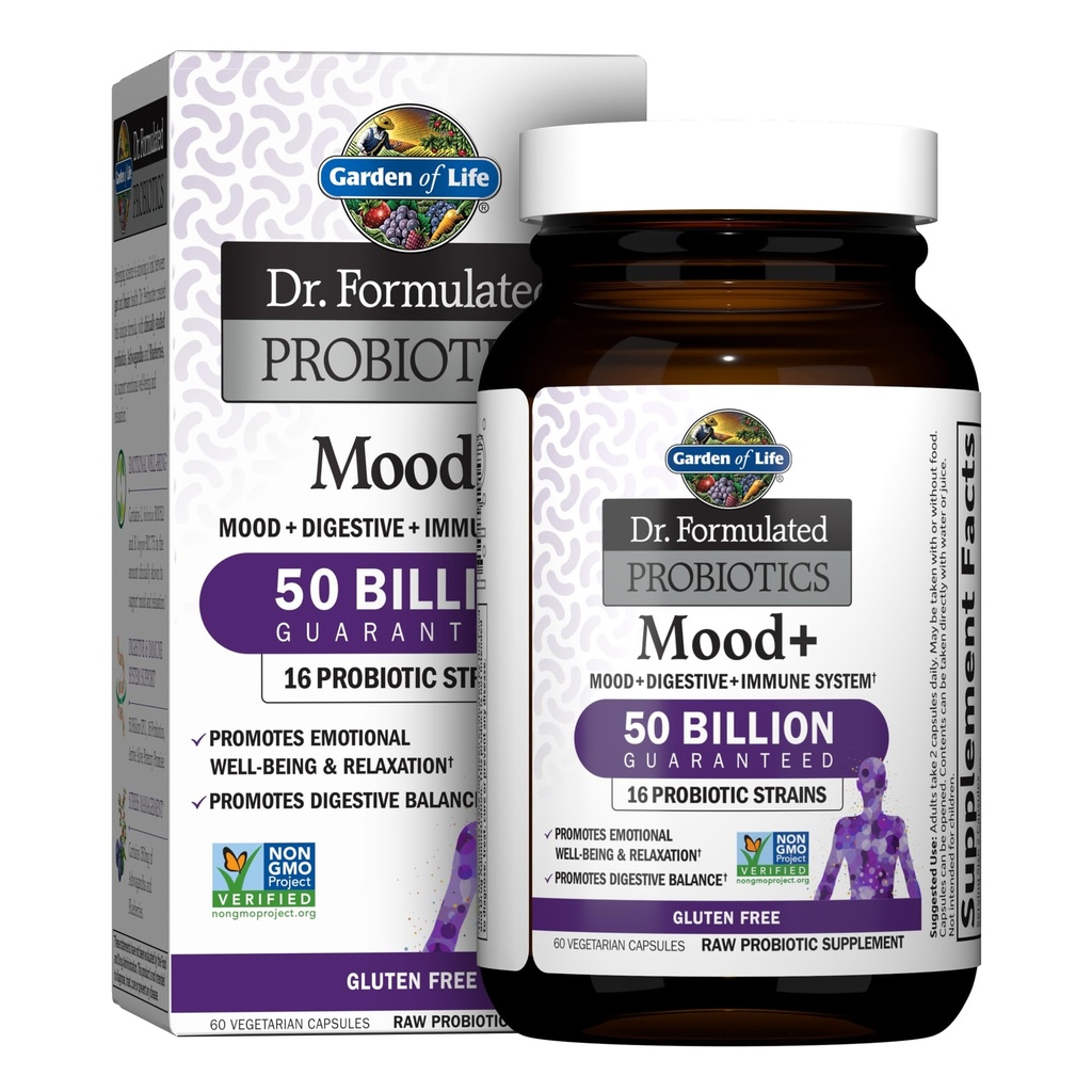 Giardino della vita Dr. Formulated Probiotics Mood+ - 50 miliardi di CFU - Supporta Rilassamento & Salute Digestiva - 60 capsule vegetariane